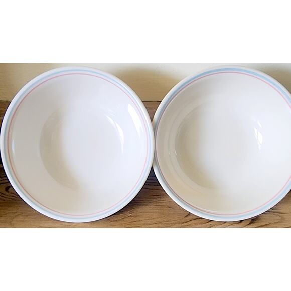 2 Pc Corelle FOREVER YOURS 6 1/4" Cereal Soup Salad Bowls Blue Pink Stripes - Picture 1 of 5